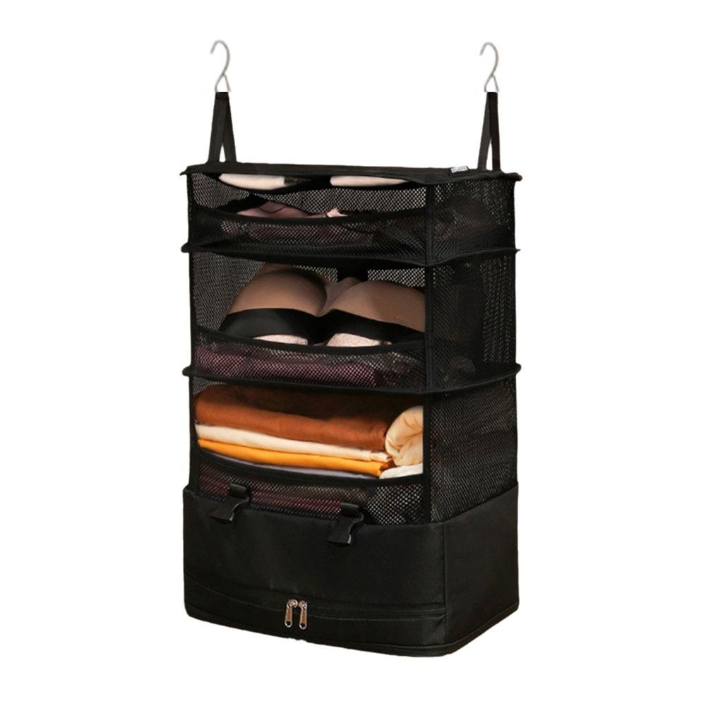 

Вместимая подвесная дорожная сумка для хранения 4 слоя сумка для сортировки нижнего белья гостиницы чёрный