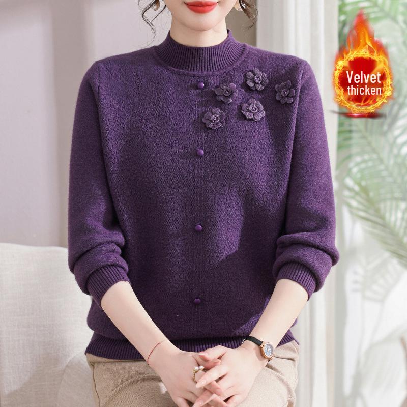 Winter New Style Women's Plus Velvet Knit Pullover - Thick, Warm Outerwear for Moms