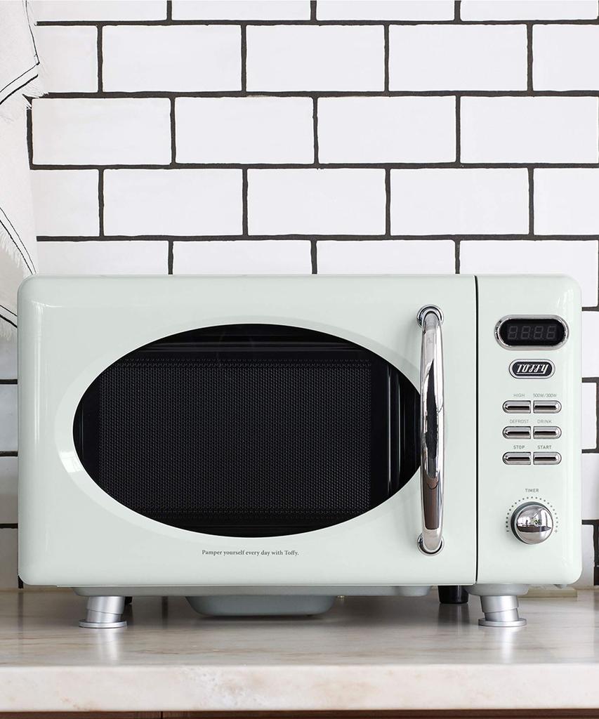 Microwave Oven Compact 17L Flat Table Retro Cute New Life Single Living Two Living [Toffy] K-DR1 (Ash White) K-DR1-AW
