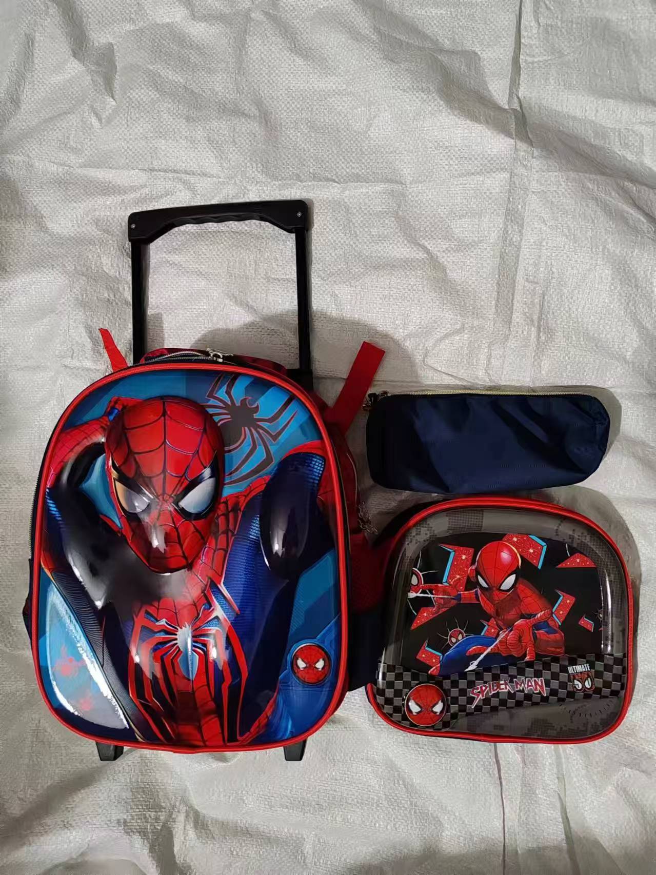 12-Inch Three-Piece Tie Rod Schoolbag 3D Three-Dimensional Cartoon Schoolbag Preschool Children S Burden Reduction Tie Rod Schoolbag