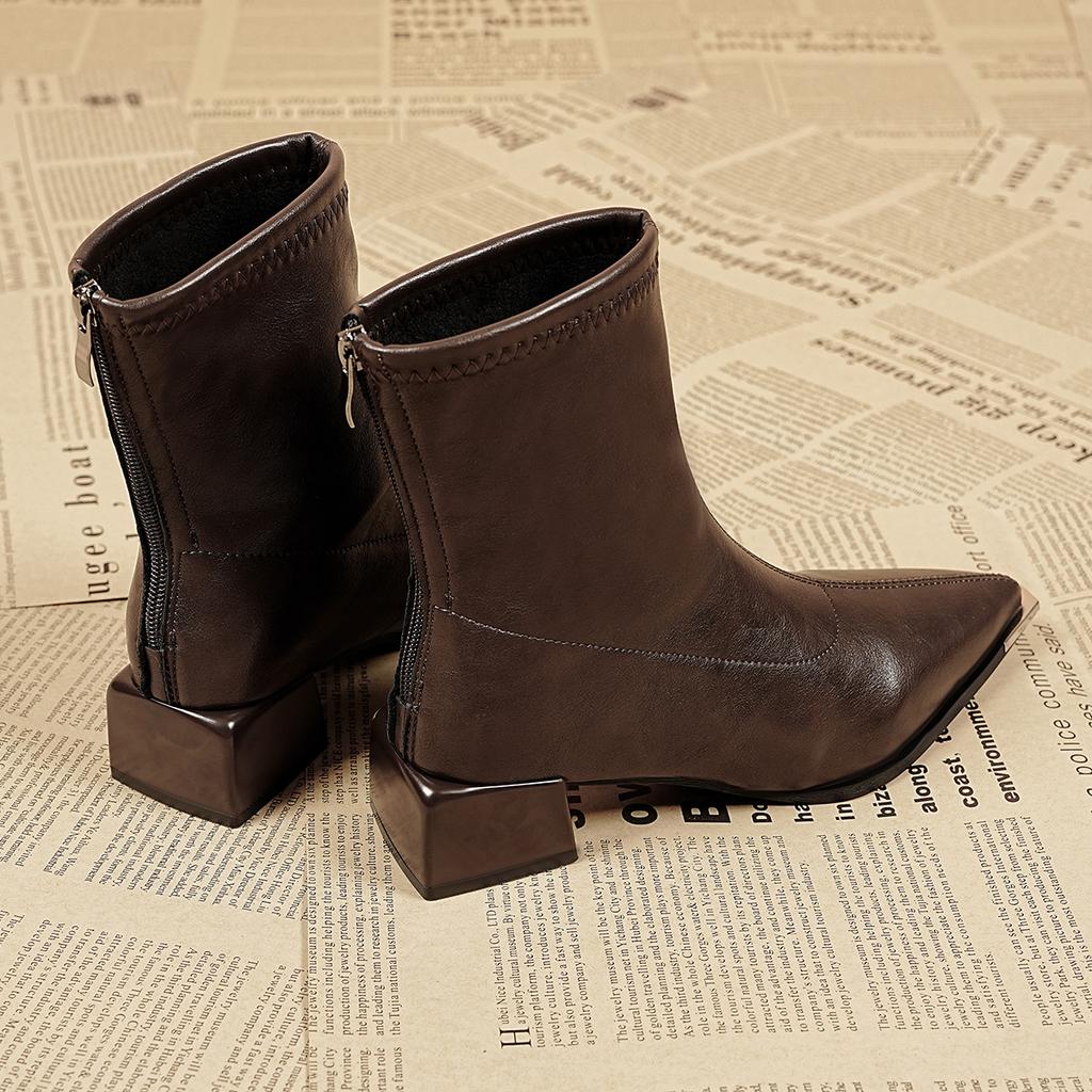 New Women's Ankle Boots Sexy Pointed Toe Woman Short Boots Fashion Causal Ladies Thin High Heel Boots Solid Color Stiletto