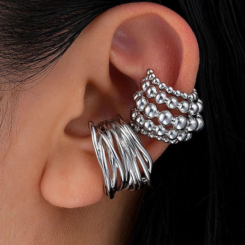 Fashion Exaggerated Irregular Wide Clip-On Simple Copper Metal Earrings Set for Women Daily Wear Vacation Exquisite Jewelry Gift