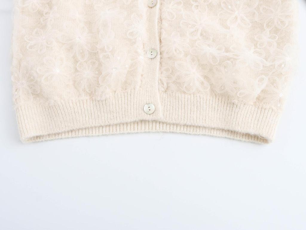 Europäisches & Amerikanisches Retro Spitzen-Pailletten-Revers Strickoberteil - Winter 2024