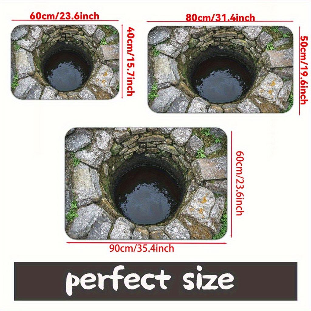 3D Stone Well Mat for Bathroom | Unique Floor Mats with Water Illusion | Non-Slip Doormats for Indoor Use Skid resistant carpet