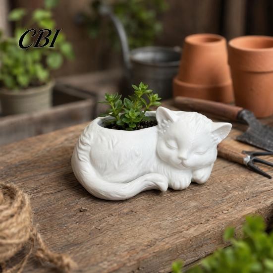 Artistic Cat Plant Holder 3D Printed Sleeping Flowerpot, Mini Desktop Planter, Gift for Lovers Decorative Succulents Small Green Plants Planter