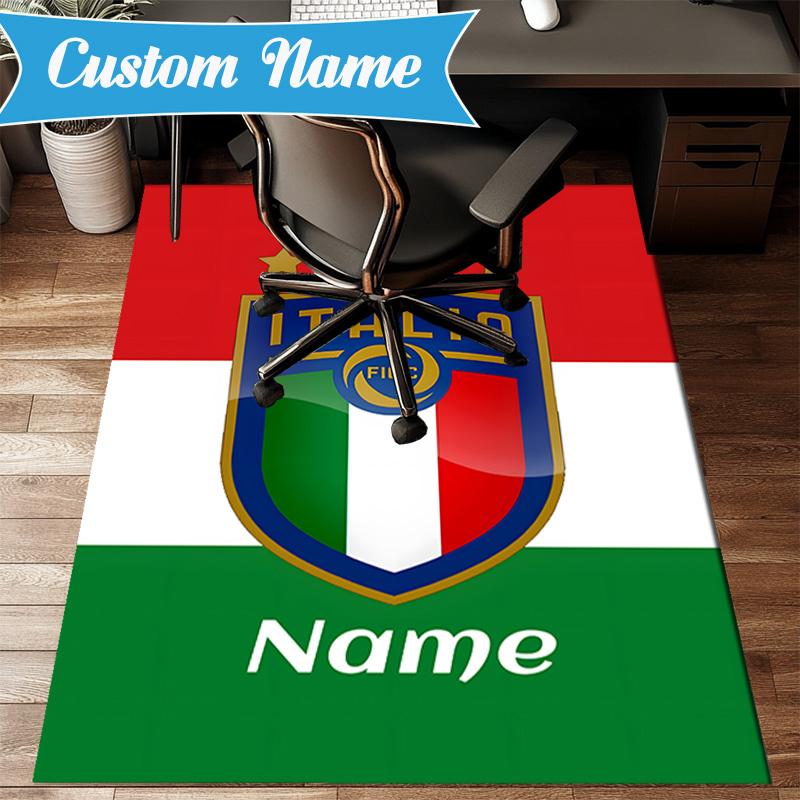 Custom Name Italian Football Crest Rug Game Carpet, Floor Mat for Bedroom Living Room Entryway Rug, Home Decor Idea Gift for Christmas birthday