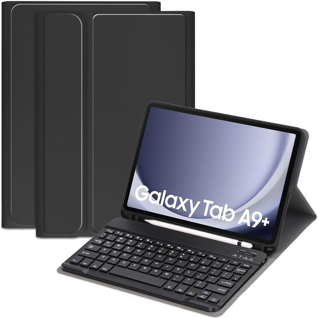 Hülle mit Tastatur für Samsung Galaxy Tab A9+ Plus 2023 11" (X210/X215/X216) Magnetische Bluetooth-Tastatur Alogy Schwarz + Glas