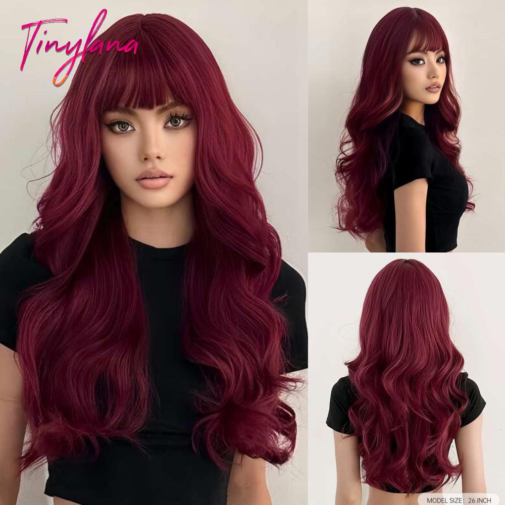Light Pink Long Wavy Cosplay Synthetic Hair Wigs with Bangs for White Women Afro Lolita Water Wave Halloween Heat Reisitant Wig