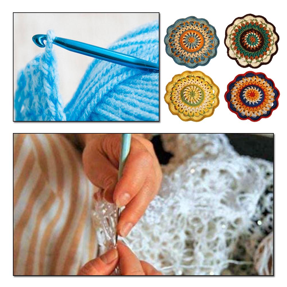 Mandala Pattern Coasters Set DIY Material Package Handmade Mandala Drink Coasters with Crochet Hook for Adults and Beginners