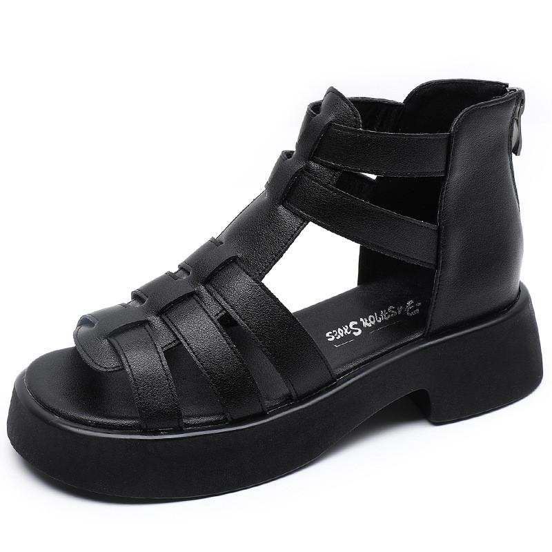 

Fashion GKTINOO Women Gladiator Sandals 2025 Summer Vintage T-Strap Cover Heel Genuine Leather Flat Heels Casual Shoes Woman Back Zip 43 12
