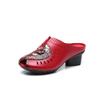 Slippers summer outer wear women's shoes thick heel soft sole sandals women's first layer cowhide hollow non-slip mother sandals