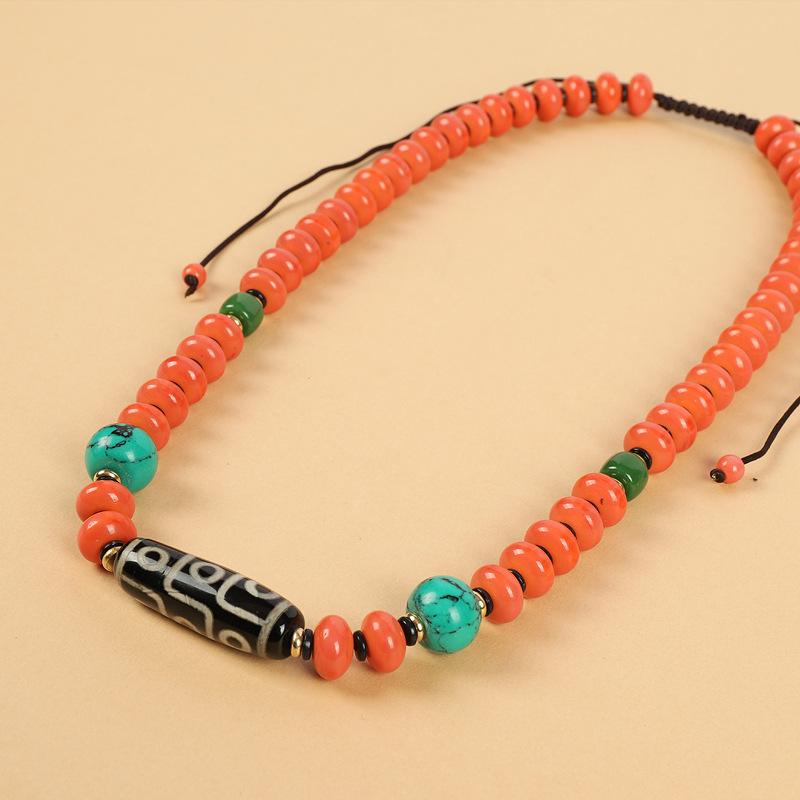 Xizang Dzi Bead Agate Coral Necklace Tibetan Men's and Women's Retro Long Clavicle Chain Tibetan Accessories