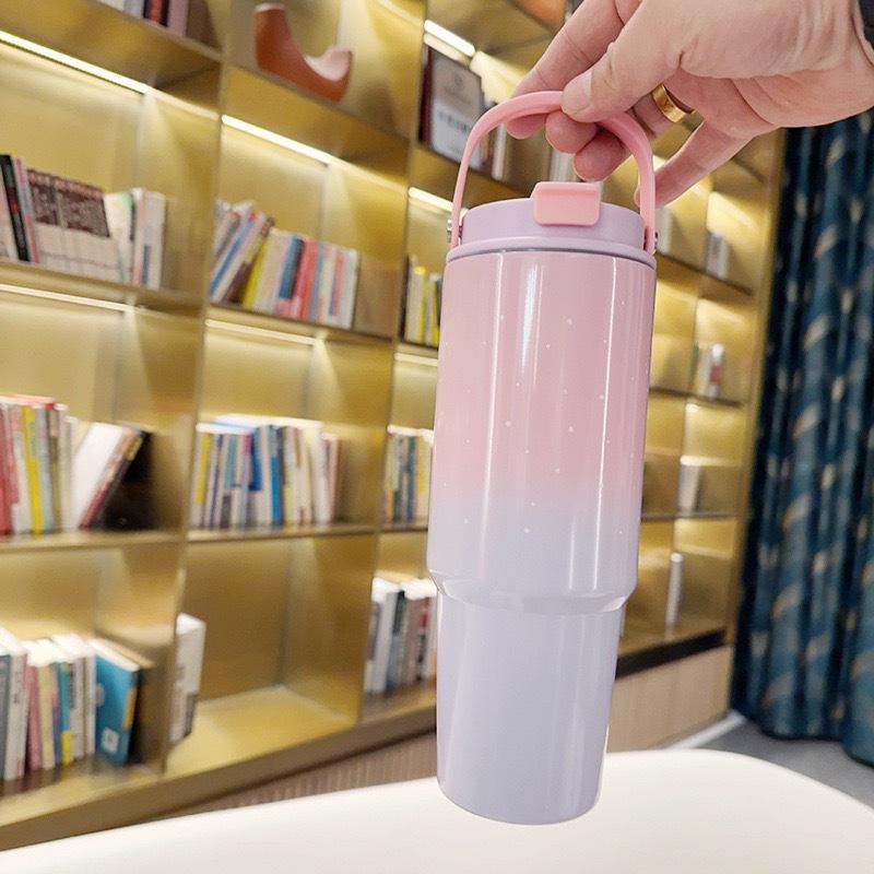 Water bottle10oz gradual change portable thermos cup large capacity straw cup portable car accompanying coffee cup