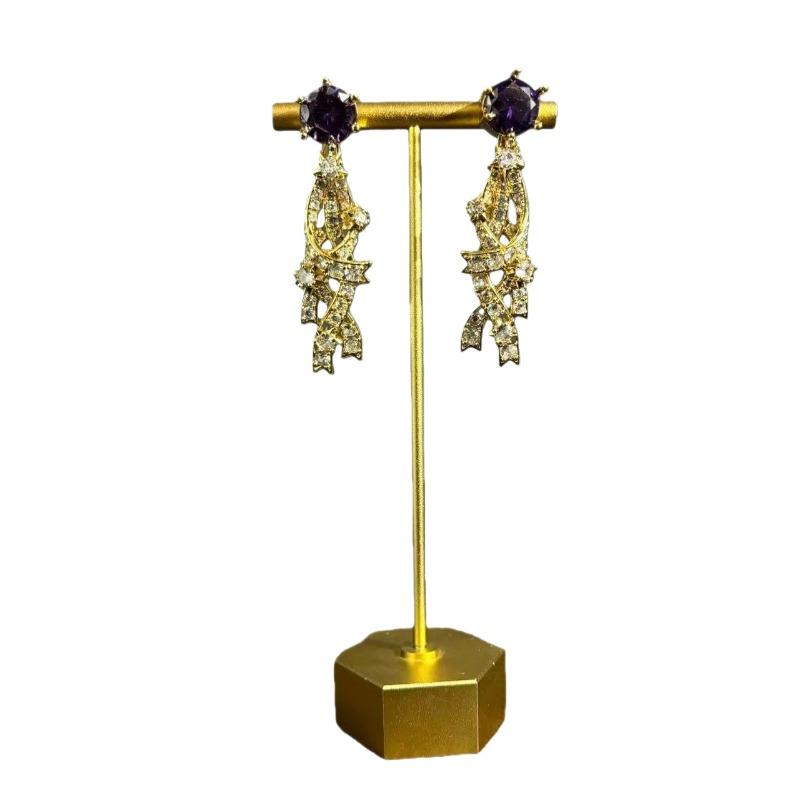Light Luxury Design Full of Diamonds Inlaid with Purple Stud Earrings, Super Sparkling Exquisite Star Earrings