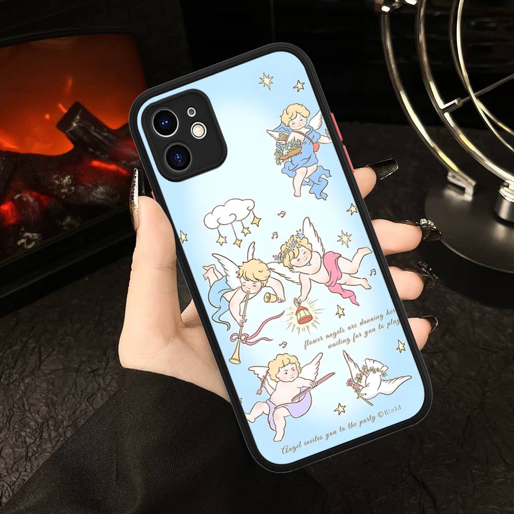 Middle Ages Retro Cupid Angel Matte Silicone Phone Cases For IPhone 16 13 15 12 11 Pro Max Plus For IPhone 14 15 Pro