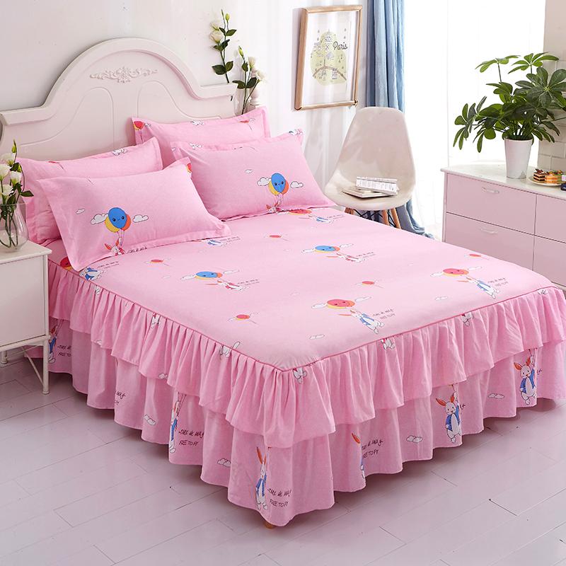 3pcs Printed Ruffled Soft And Comfortable Breathable Bed Skirt Set ,Bed Skirt, Bedspread, Bed Cover, Mattress Protector