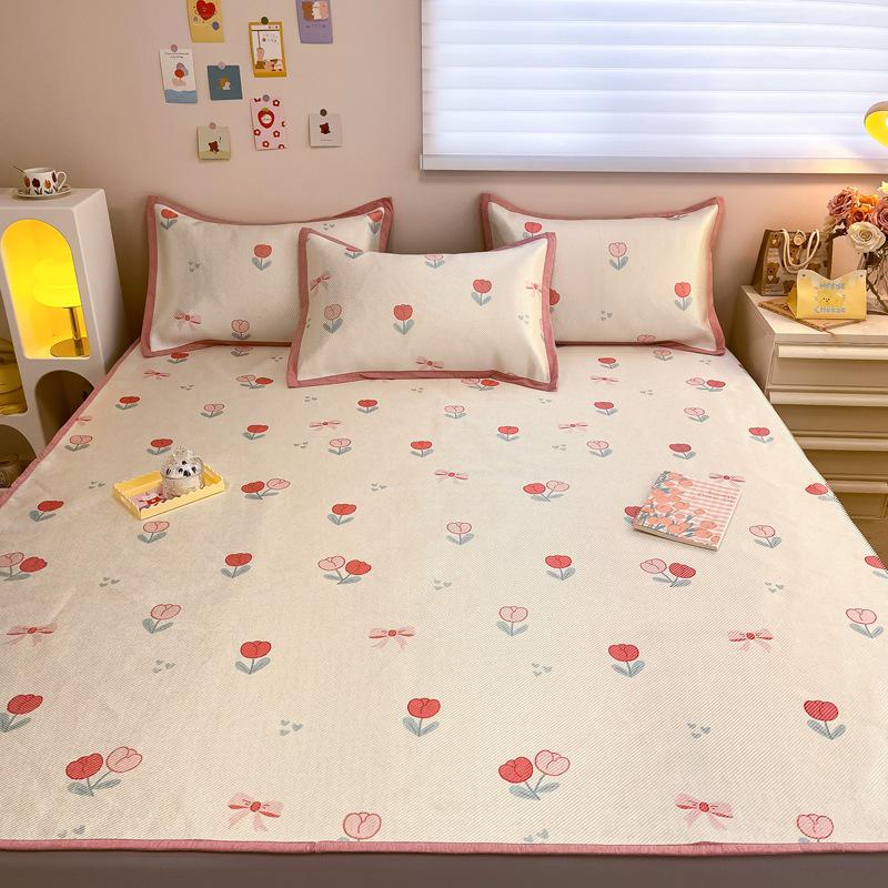 New Cute 3-Piece Ice Vine Cooling Mat Pillowcase & Bed Sheet Set with Digital Print - Spring/Summer