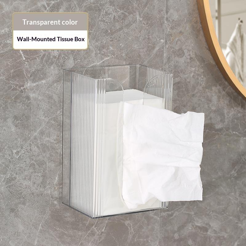 Plastic Tissue Box Holder, Wall Mounted, Transparent, Multi-Functional Paper Towel Dispenser For Living Room And Bathroom