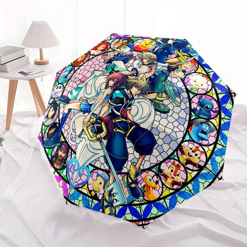 Kingdom Hearts Automatic Folding Umbrella  Simple Eight Rib Design, Bright Color Pattern, Durable Iron Frame, Ideal for Travel and Outdoor,