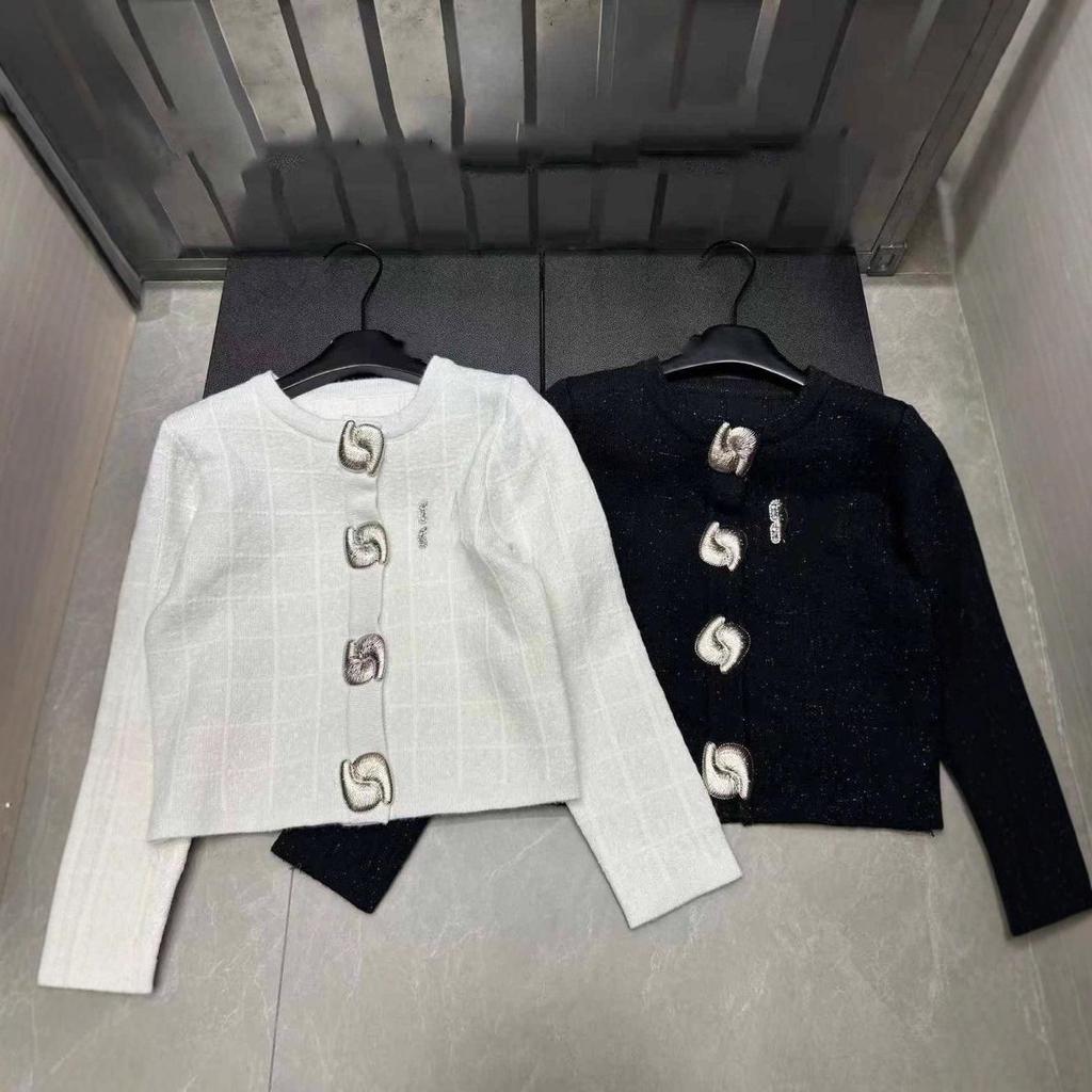 Miu Style 2025 Winter Swirl Buckle Plaid Knit Cardigan - Age-Reducing, Casual, Versatile Outerwear Top