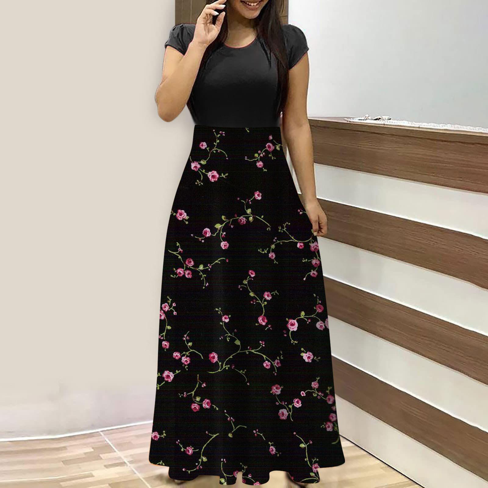 

Женские модные повседневные свободные платья с круглым вырезом и коротким рукавом XL чёрный