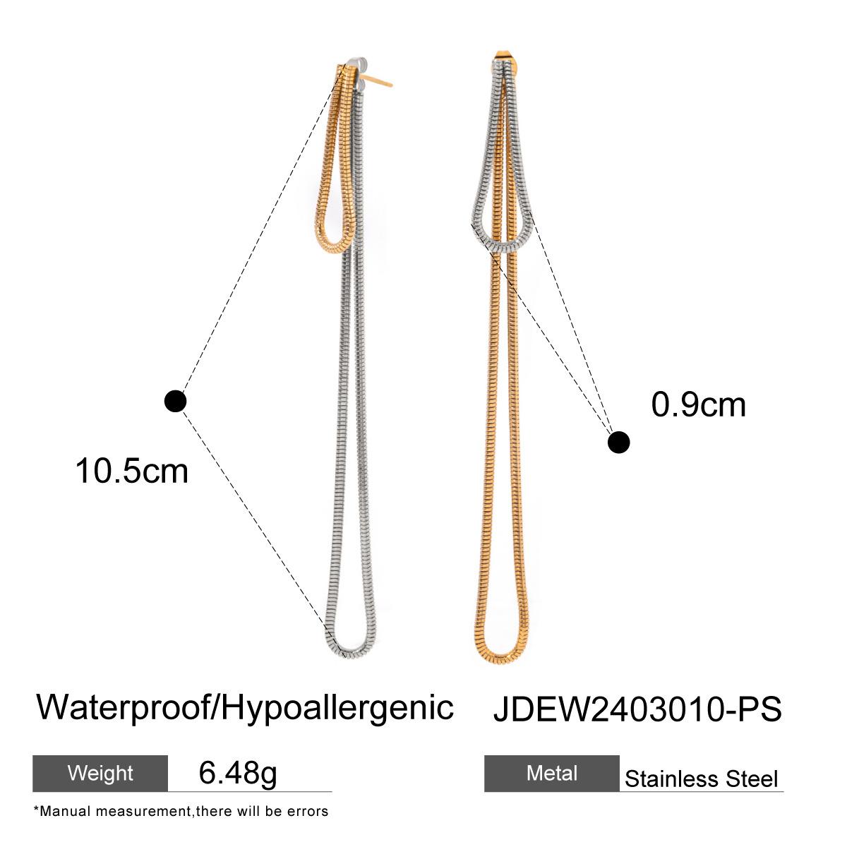 

18k gold stainless steel long front and rear round snake bone chain earrings 2025 beach wind long fringed pendant earrings