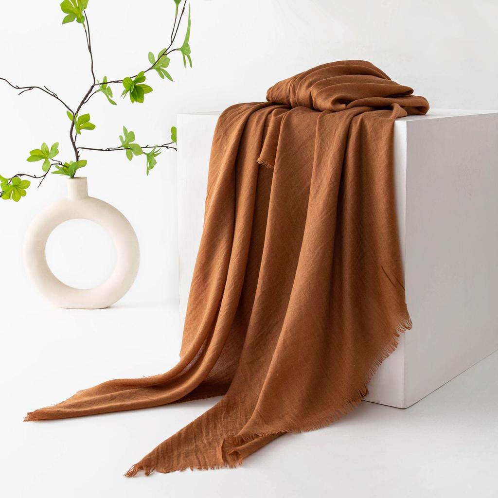 Spring & Summer Lightweight Sunscreen Shawl: Imitation Cotton-Linen, High-End Silk Gauze Scarf, Solid Color for Women