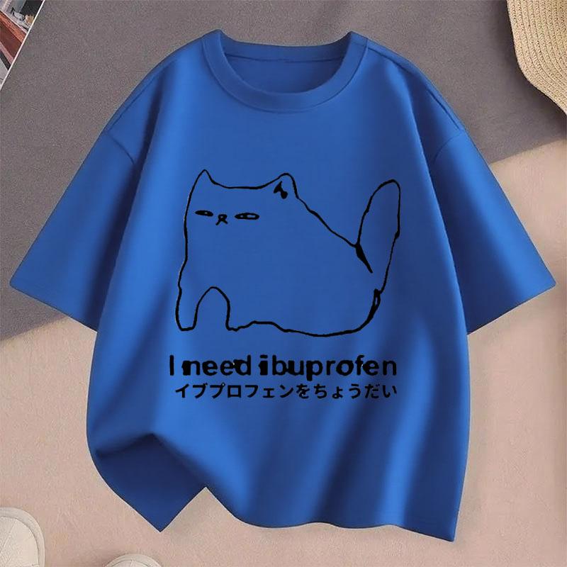 I Need Ibuprofen Funny Cat T-shirt Men Short Sleeve Printed Graphic Casual Loose Round Neck Harajuku Streetwear T-Shirt
