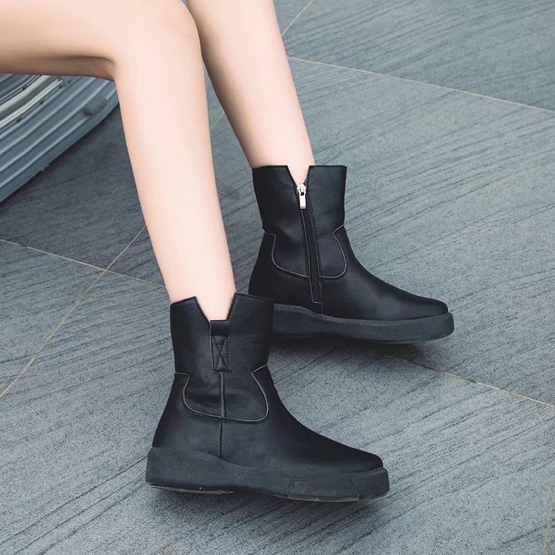 

сапоги женские панк-стиль кожаные сапоги женские плоские сапоги на молнии ботильоны para mulheres botas altas mujer jkm9 4 чёрный