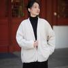 Johnature Women Vintage V-Neck Long Sleeve Winter Coats Solid Color Loose Warm Women Button Coats