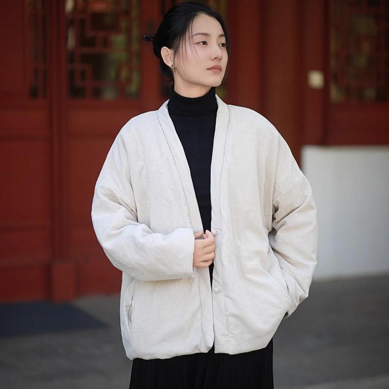 Johnature Women Vintage V-Neck Long Sleeve Winter Coats Solid Color Loose Warm Women Button Coats