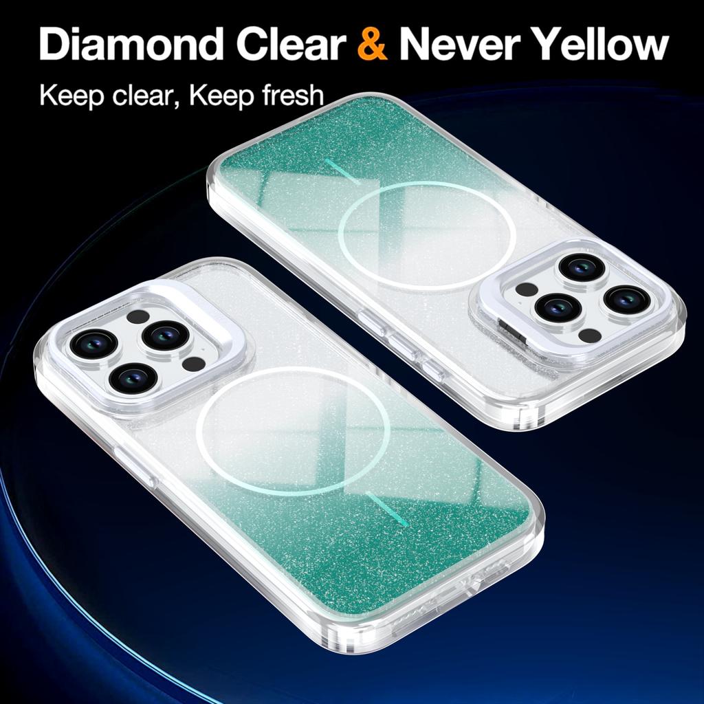 For iPhone 14 Pro Max Magnetic Case Gradient Glitter Shockproof TPU PC Phone Cover Compatible with MagSafe