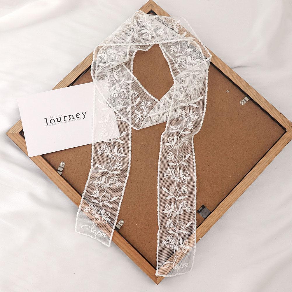 2026 New Ins Vintage White Lace Long Silk Scarf Women's Neck Scarf Y2k Narrow Hair Band Ribbon Head Wrap Decoration