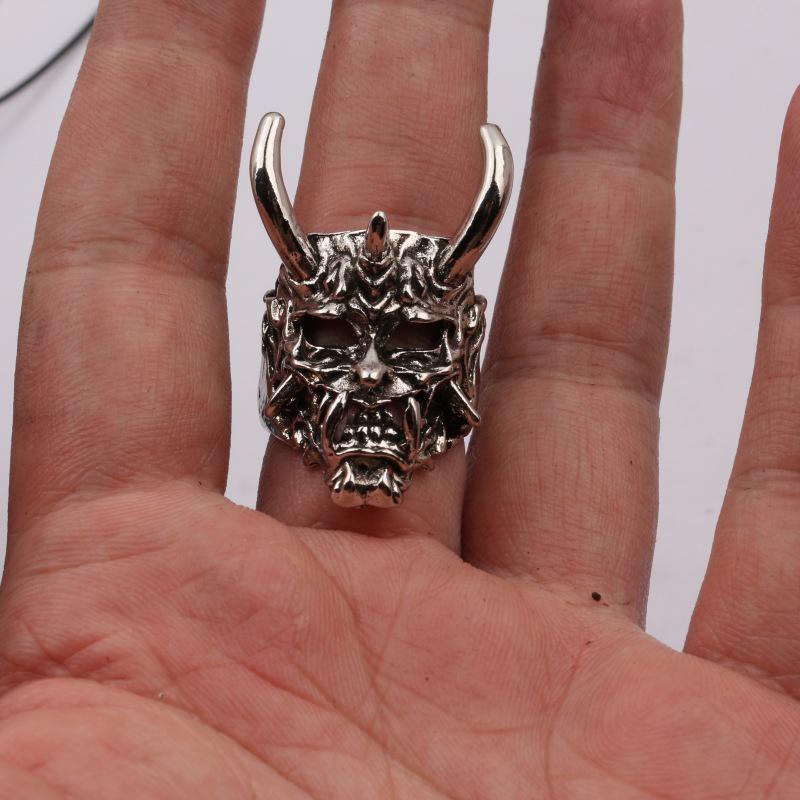 Japanese Red-faced Hannya Mask Open Ring - Dark Aged Punk Trend Jewelry for Boys