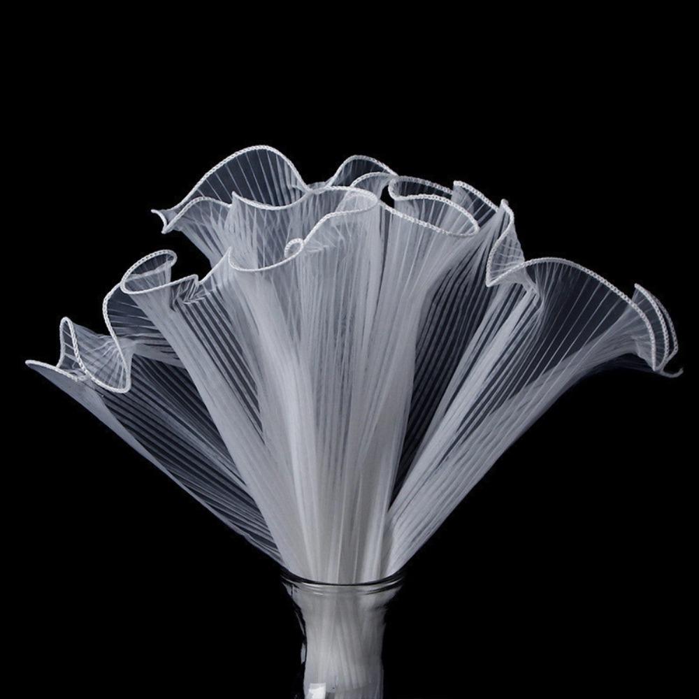 

4m Bouquet Roll Multiple Color Packaging Lace Paper Flower Wrapping Mesh Yarn For Wedding Party White-No Pearl