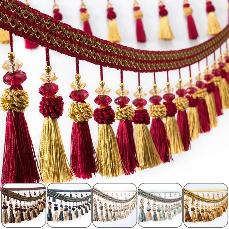 Lace Tassel Fringe Trim with Crystal Embellishment 1-5M Ribbon for Sewing Curtains Cushions Upholstery Diy Craft Decoration
