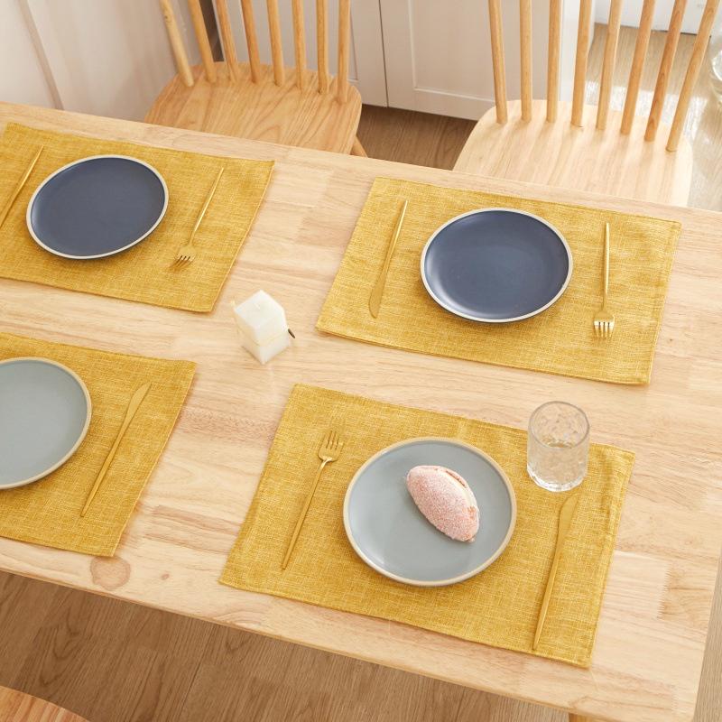 Nordic Ins Style Linen Solid Color Dining Mat Dining Table Mat Western Dining Table Bowl and Cup Mat On Both Sides
