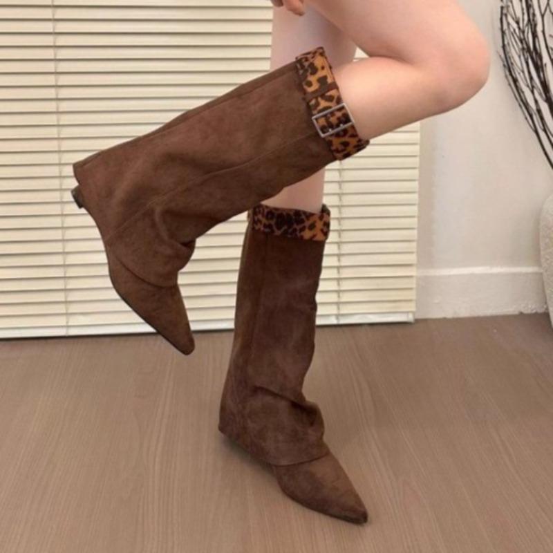 Women's Heeled Long Boots Pointed Toe Designer Elegant Winter New Shoes 2025 Fashion Suede Knee Boots Classical Cozy Zapatillas