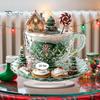 Seasonal Shelf Decorations Cartoon Christmas Coffee Cup House Ornaments, 2D Acrylic Tree Tabletop Cute Holiday Home Accents Decor, Mini Decor for Desk