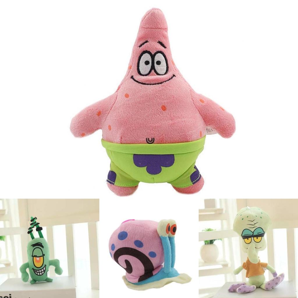 Cute Short Plush Cartoon Octopus Crab Starfish Snail Spongebob Series Toy Set