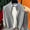 Men's Autumn Solid Color Zipper Knitted Sweater Slim Fit Stand Up Collar Jacket
