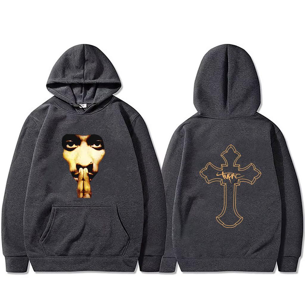 Hot Rapper Tupac 2pac Cross Hoodie Unisex Hip Hop Oversized Streetwear Fashion Casual Fleece Cotton Pullover Hoodies