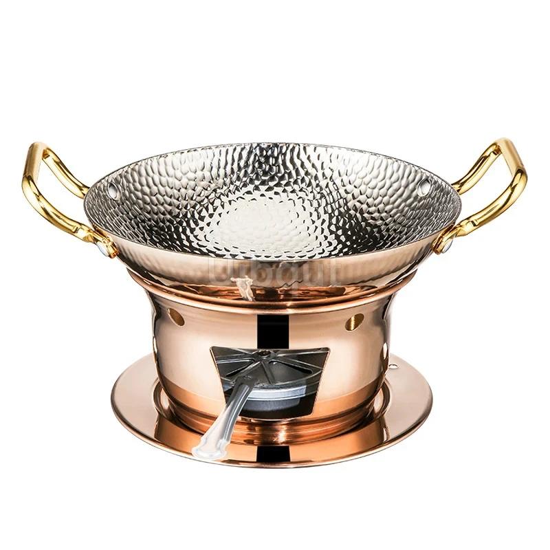 Komerční alkoholový vařič suchý hrnec Speciální nádobí Chinoise hot pot Tvar kladiva Zesílená nerezová ocel 304 sada na suchý hrnec