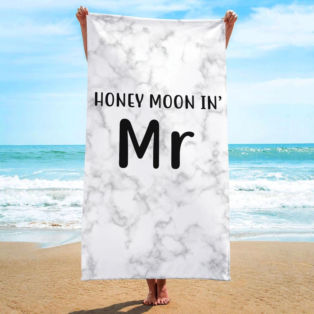 Asciugamano da Spiaggia Coppia Mr e Mrs Regalo Luna di Miele Poliestere Asciugatura Rapida Asciugamano da Bagno Coordinato Matrimonio Anniversario Viaggio Vacanza