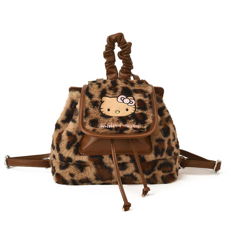 

Fashion Leopard Print Boys And Girls Backpack Cute Kitten Kindergarten Baby Schoolbag Autumn And Winter Children S Backpack Tide коричневый