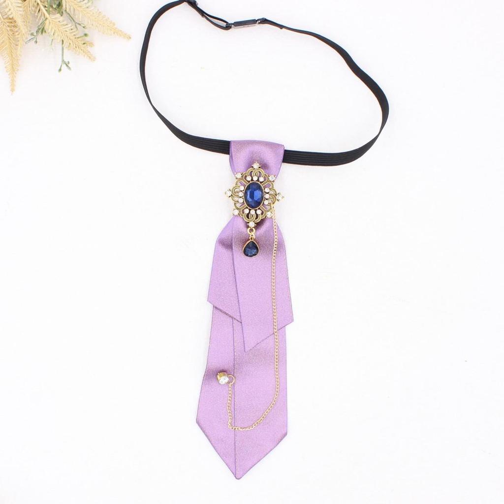 Retro College-Style Gemstone Streamer with Metal Chain - Unisex, No-Tie Design (TS365)
