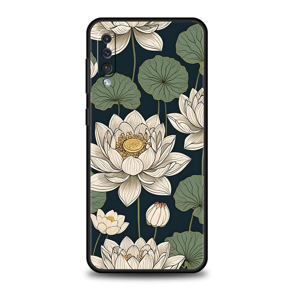 Phone Case For Samsung A56 A36 A26 A24 A12 A14 A16 A50 A70 A20E A10S A22 A40 A34 A54 A42 A52 5G A04s A06 Cover Lotus Pattern