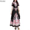 Women Casual Round Neck Short Sleeve Floral Print Long Dress