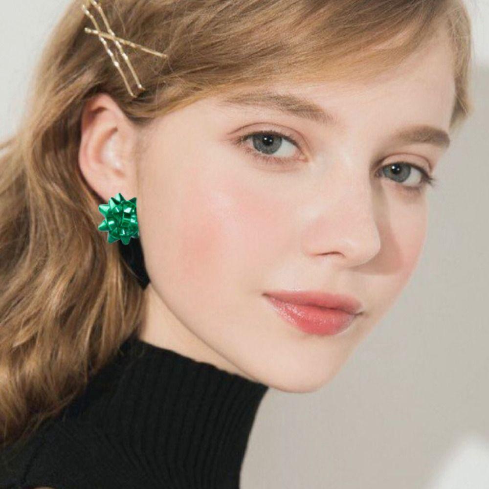 Star Ribbon Merry Christmas Earrings Snowflake Wrap Bow Stud Earrings  Girls