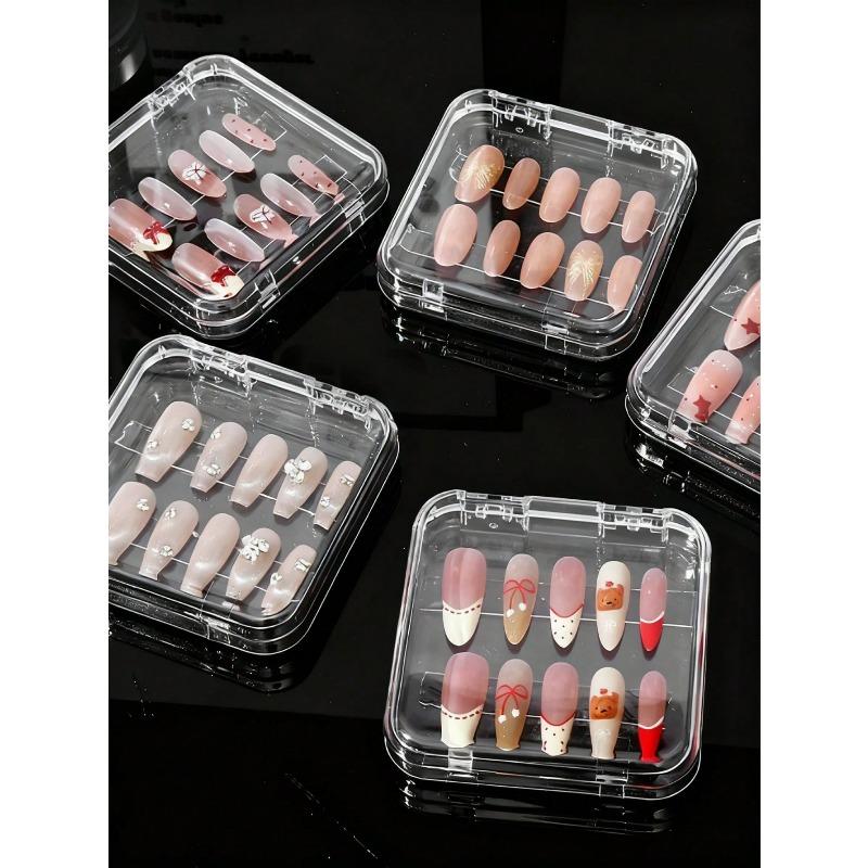 2pcs Transparent Acrylic Fake Nails Display Box, Portable Nail Sticker Showcase, Empty Manicure Box (Nails Not Included)